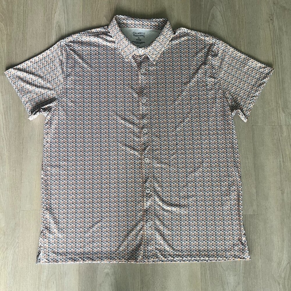 Cremieux Premium Denim Shirt Mens XL Multi Color Geo Stretch Classic Button Up